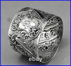 Art nouveau Ancien Rond de serviette en argent massif poinçon minerve fin 19ème