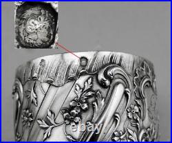 Art nouveau Ancien Rond de serviette en argent massif poinçon minerve fin 19ème