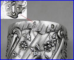 Art nouveau Ancien Rond de serviette en argent massif poinçon minerve fin 19ème