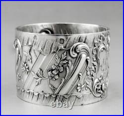 Art nouveau Ancien Rond de serviette en argent massif poinçon minerve fin 19ème