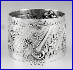 Art nouveau Ancien Rond de serviette en argent massif poinçon minerve fin 19ème