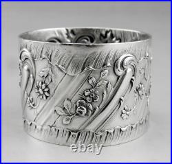 Art nouveau Ancien Rond de serviette en argent massif poinçon minerve fin 19ème