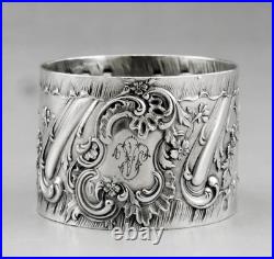 Art nouveau Ancien Rond de serviette en argent massif poinçon minerve fin 19ème
