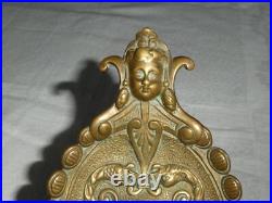 Art nouveau ancien encrier en bronze doré décor visage d'enfants aux extrémité