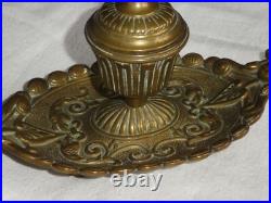 Art nouveau ancien encrier en bronze doré décor visage d'enfants aux extrémité