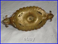 Art nouveau ancien encrier en bronze doré décor visage d'enfants aux extrémité