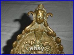 Art nouveau ancien encrier en bronze doré décor visage d'enfants aux extrémité