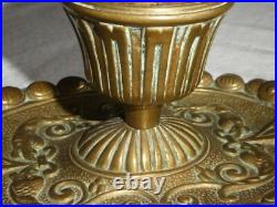 Art nouveau ancien encrier en bronze doré décor visage d'enfants aux extrémité