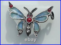 BEAU PENDENTIF PAPILLON ANCIEN 1900 ART NOUVEAU ARGENT avec EMAIL PLIQUE A JOUR