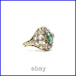 Bague art nouveau or jaune 14 carats émeraude diamants or 585 bijou ancien