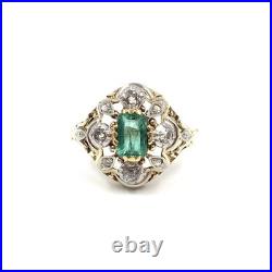 Bague art nouveau or jaune 14 carats émeraude diamants or 585 bijou ancien
