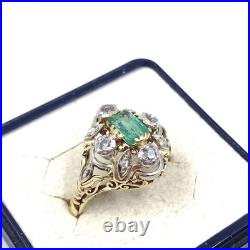 Bague art nouveau or jaune 14 carats émeraude diamants or 585 bijou ancien