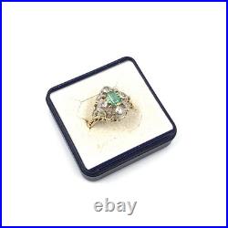 Bague art nouveau or jaune 14 carats émeraude diamants or 585 bijou ancien