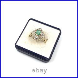 Bague art nouveau or jaune 14 carats émeraude diamants or 585 bijou ancien