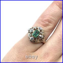 Bague art nouveau or jaune 14 carats émeraude diamants or 585 bijou ancien