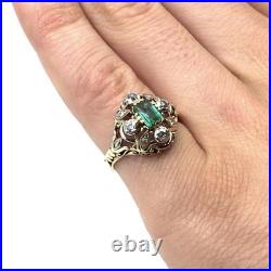 Bague art nouveau or jaune 14 carats émeraude diamants or 585 bijou ancien