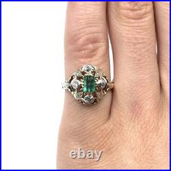 Bague art nouveau or jaune 14 carats émeraude diamants or 585 bijou ancien