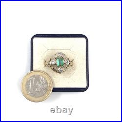 Bague art nouveau or jaune 14 carats émeraude diamants or 585 bijou ancien