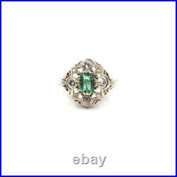Bague art nouveau or jaune 14 carats émeraude diamants or 585 bijou ancien