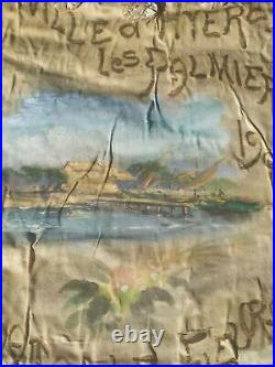 Bannière Bataille de Fleurs Peinture sur Soie Hyères Var 1906 ancienne