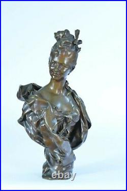 Beau Bronze Ancien portrait de Jeune femme Parisienne Barbedienne art nouveau