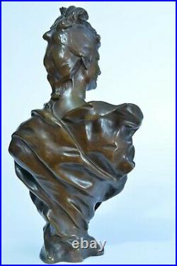 Beau Bronze Ancien portrait de Jeune femme Parisienne Barbedienne art nouveau