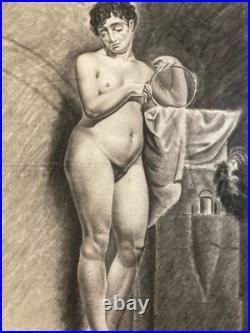 Beau Dessin Fusain Femme Nu Nue Erotique 1920 Pas Identifié, Art Nouveau Ancien