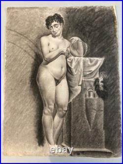 Beau Dessin Fusain Femme Nu Nue Erotique 1920 Pas Identifié, Art Nouveau Ancien