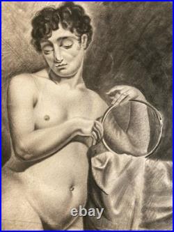 Beau Dessin Fusain Femme Nu Nue Erotique 1920 Pas Identifié, Art Nouveau Ancien