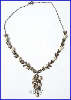 Beau collier marcassite nacre ART NOUVEAU ancien mother pearl necklace