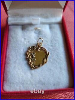 Bijou Ancien Médaille Pendentif Art Nouveau Cur Guirlande Fleurs Or 14 carats