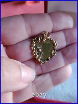 Bijou Ancien Médaille Pendentif Art Nouveau Cur Guirlande Fleurs Or 14 carats