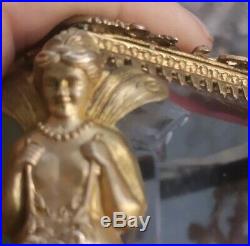 Boite a bijoux ancienne en verre et bronze art nouveau nymphe femme baccarat