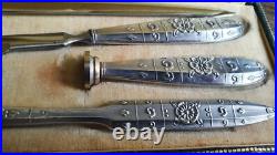 Boite de sceau à cacheter ancien 4 pièces Art Nouveau en métal argenté, plumier