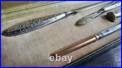 Boite de sceau à cacheter ancien 4 pièces Art Nouveau en métal argenté, plumier