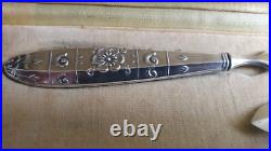 Boite de sceau à cacheter ancien 4 pièces Art Nouveau en métal argenté, plumier