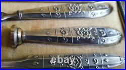 Boite de sceau à cacheter ancien 4 pièces Art Nouveau en métal argenté, plumier