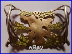 Boucle ceinture ancienne art nouveau 1900 bronze laiton doré émaux ange fleur