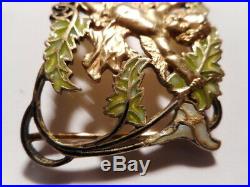 Boucle ceinture ancienne art nouveau 1900 bronze laiton doré émaux ange fleur