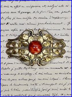 Boucle de ceinture Ancienne de Style Art Nouveau laiton et Cabochon en Cornaline