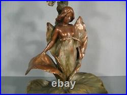 Bougeoir Flambeau Ancien Bronze Style Art Nouveau Décor Femme Nue Jugendstil