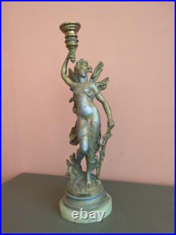 Bougeoir ancien en bronzeet marbre Femme ailée Style Art Nouveau / Napoléon