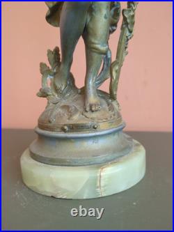 Bougeoir ancien en bronzeet marbre Femme ailée Style Art Nouveau / Napoléon