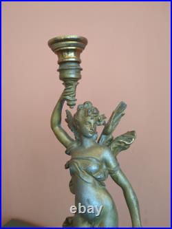 Bougeoir ancien en bronzeet marbre Femme ailée Style Art Nouveau / Napoléon