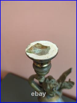 Bougeoir ancien en bronzeet marbre Femme ailée Style Art Nouveau / Napoléon