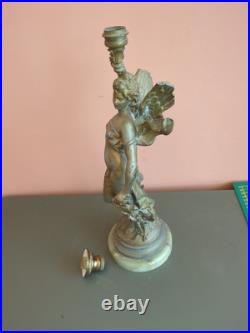 Bougeoir ancien en bronzeet marbre Femme ailée Style Art Nouveau / Napoléon