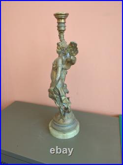 Bougeoir ancien en bronzeet marbre Femme ailée Style Art Nouveau / Napoléon