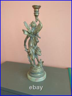 Bougeoir ancien en bronzeet marbre Femme ailée Style Art Nouveau / Napoléon