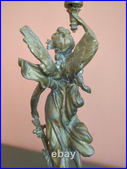 Bougeoir ancien en bronzeet marbre Femme ailée Style Art Nouveau / Napoléon