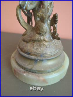 Bougeoir ancien en bronzeet marbre Femme ailée Style Art Nouveau / Napoléon